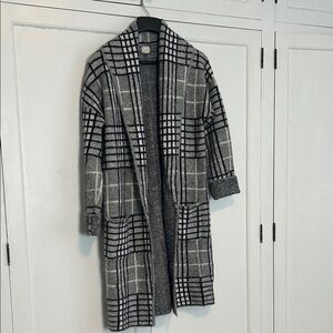 A New Day Black and Gray Plaid Knit Coat Coatigan size M/L